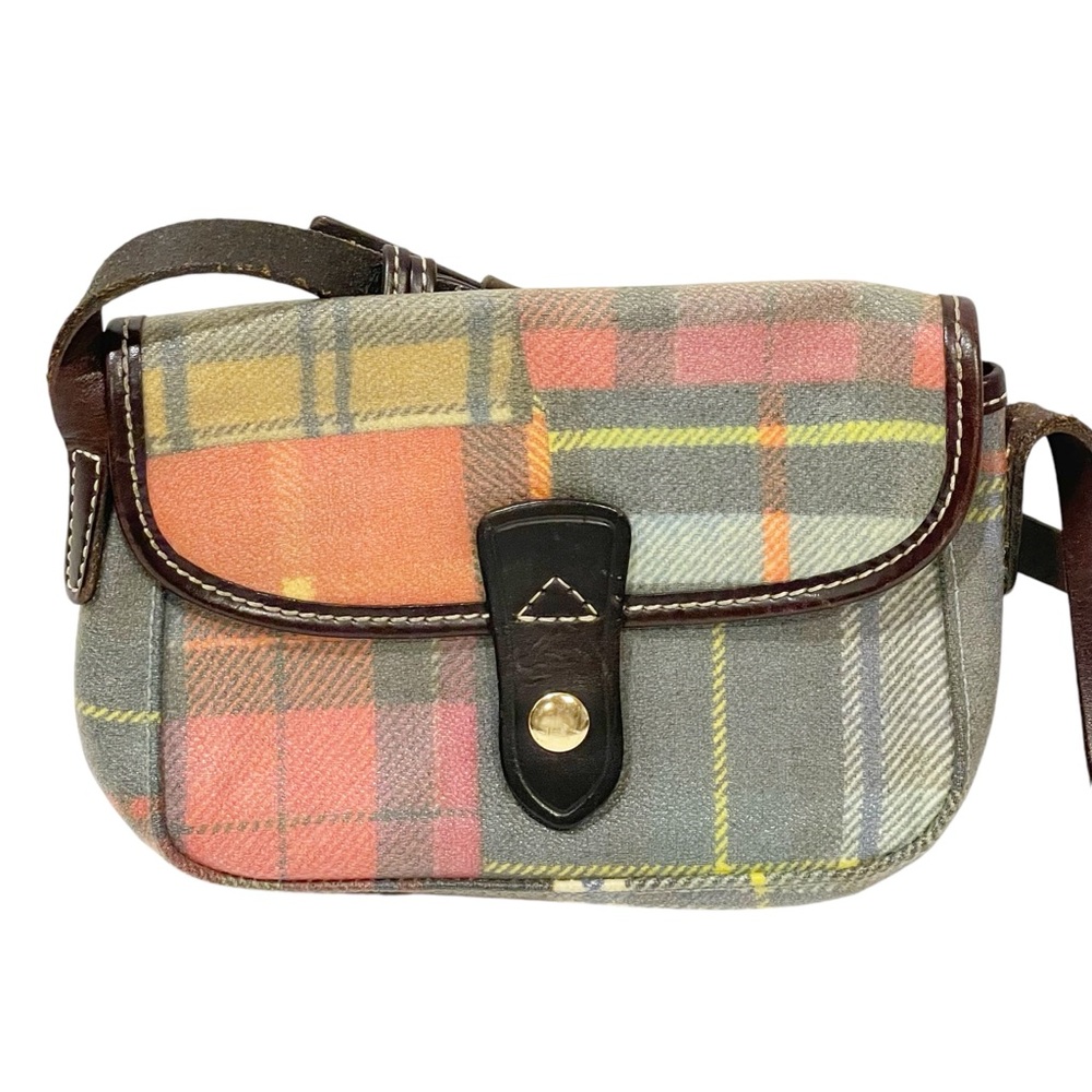 Dooney and Bourke Plaid Mini Purse Oil Cloth with Leather‎ Trim Multi